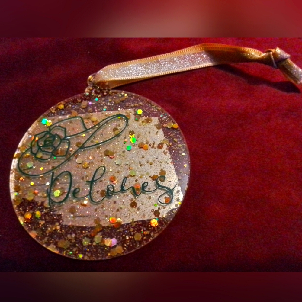Glittery Handmade Gold Ornament with Ribbon